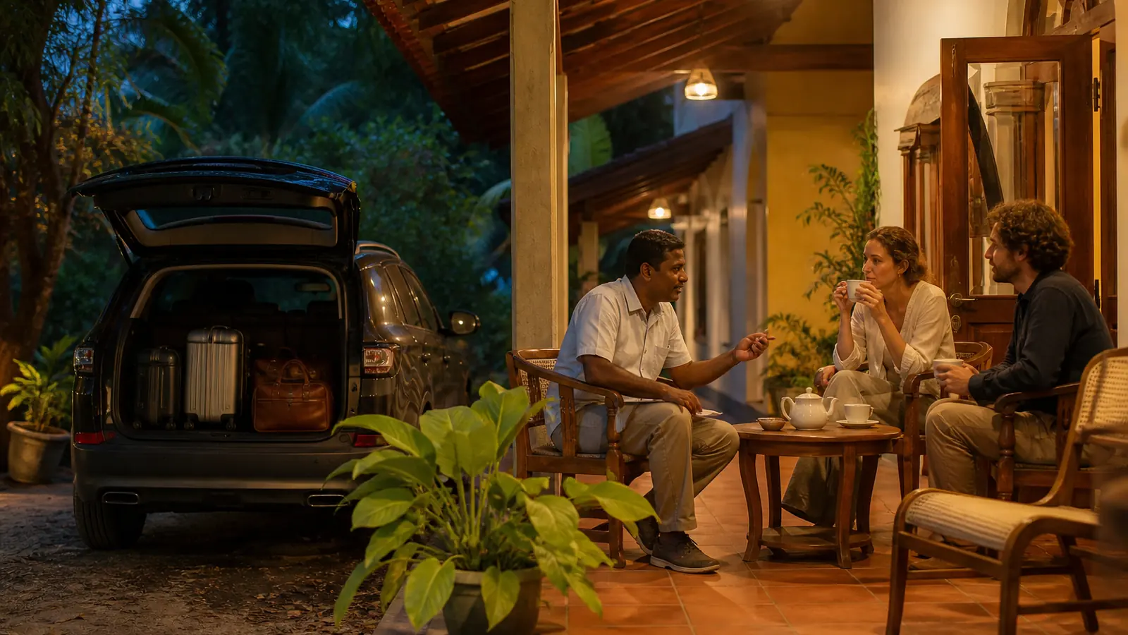 CEYLON DAYS向けの夜間送迎で車両を確認する場面